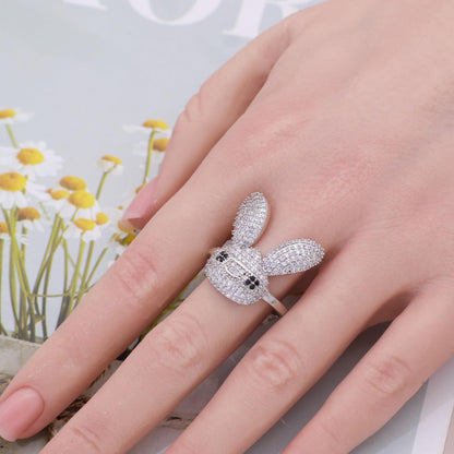 Warm Fortune Cool Rabbit Shaped Promise Ring for Her - 18K Gold Plated Cubic Zirconia, Stackable Gift Valentine's Day, Fashion & Daily Elegant Wear, Size 6-9