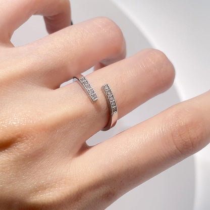 Warm Fortune Adjustable Open Stackable Ring for Women, 18K Gold Plated  Double Row Pave Cubic Zirconia Dainty Cuff Band,  Minimalist Fashion Jewelry