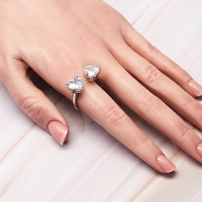 Warm Fortune Double Heart Engagement Ring for Women - 18K Gold Plated Cubic Zirconia, Wedding Proposal Gift, Romantic Promise,Adjustable