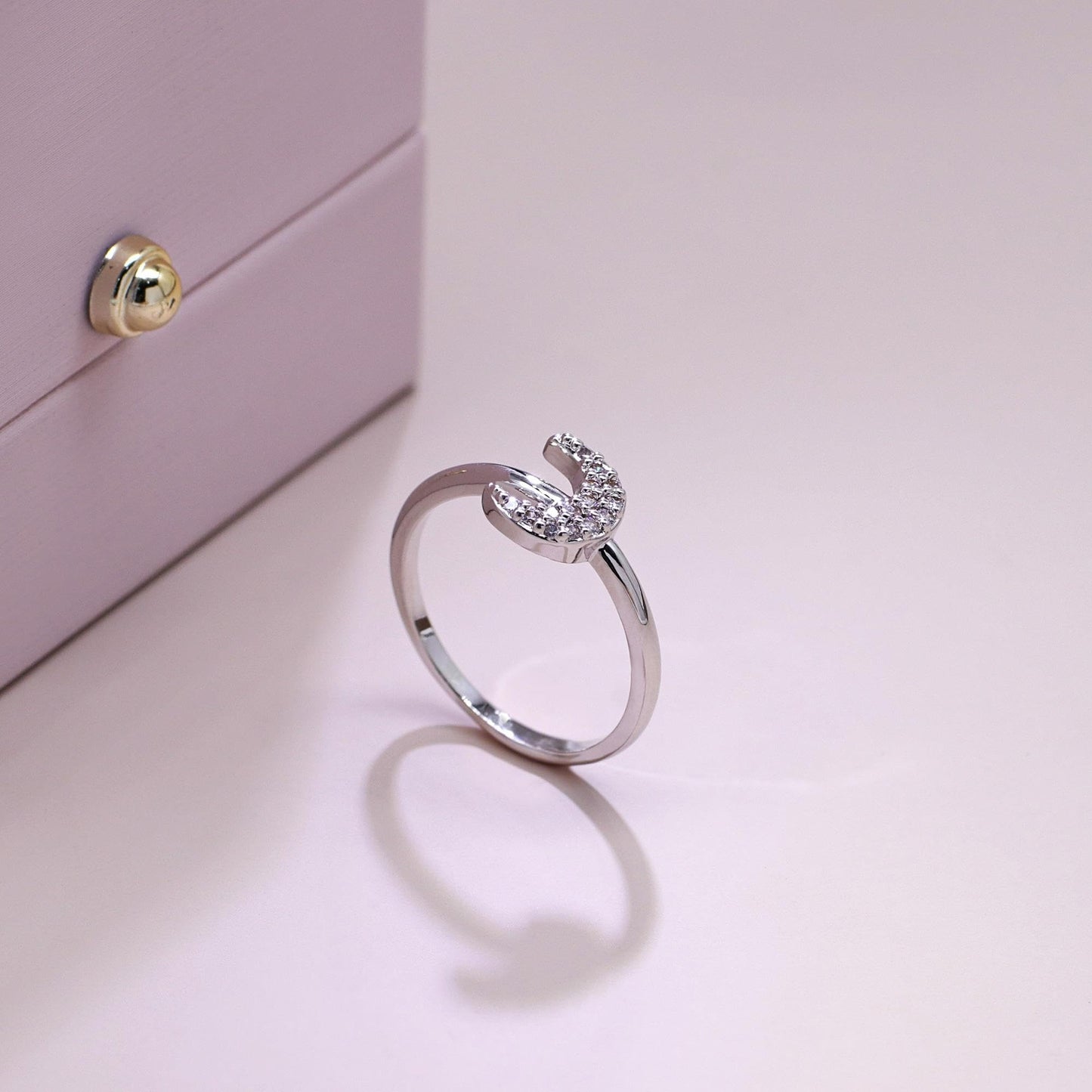 Warm Fortune Horseshoe Promise Ring for Her - 18K Gold Plated Cubic Zirconia, Stackable Gift Valentine's Day, Fashion & Daily Elegant Wear, Size 6-8