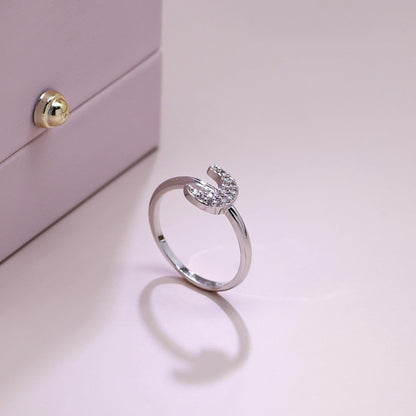Warm Fortune Horseshoe Promise Ring for Her - 18K Gold Plated Cubic Zirconia, Stackable Gift Valentine's Day, Fashion & Daily Elegant Wear, Size 6-8