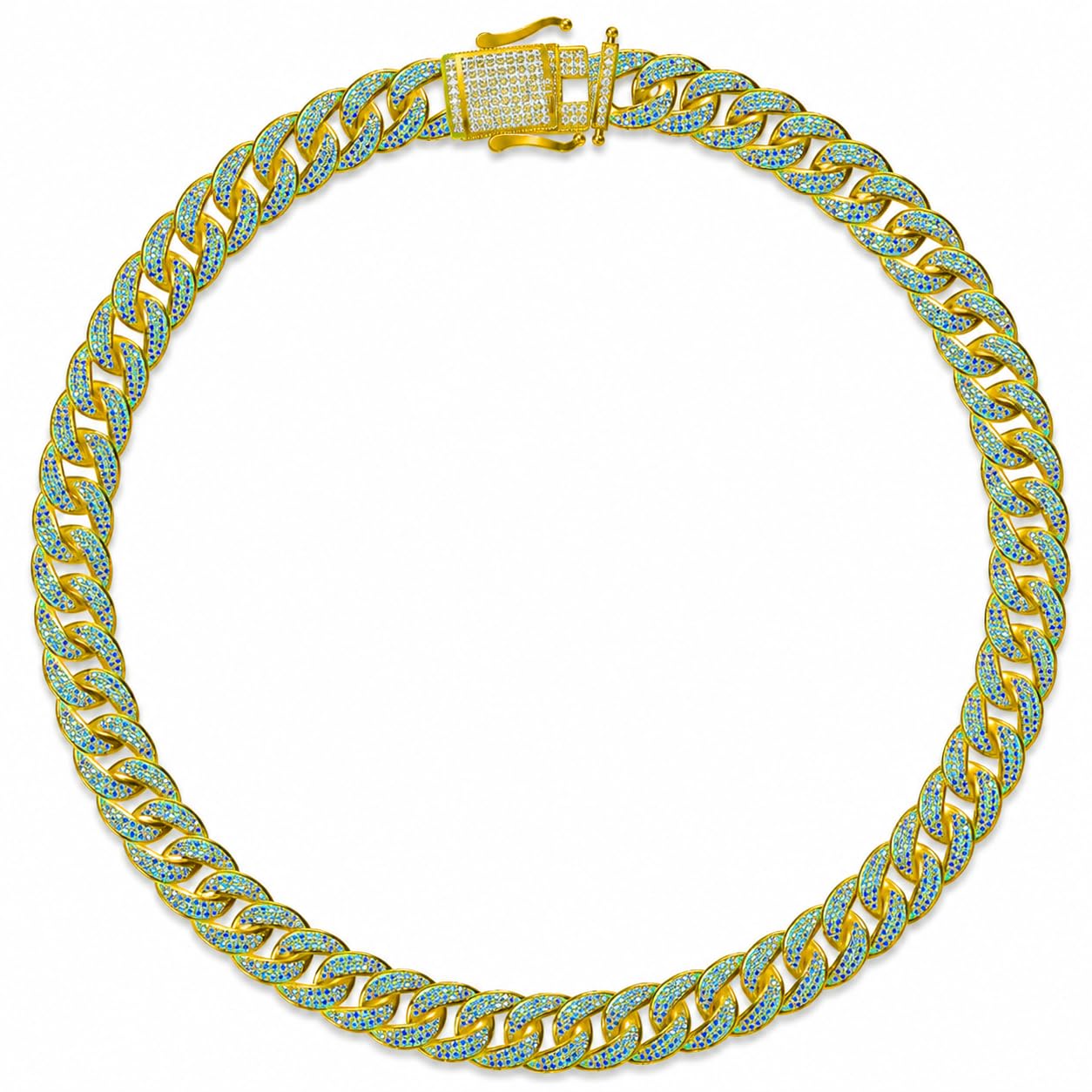 Warm Fortune Green Accent Cuban Link Chain Necklace for Women, White Gold Plated, Green and Clear CZ, 24 Inch Chain, Two-Tone Link Design
