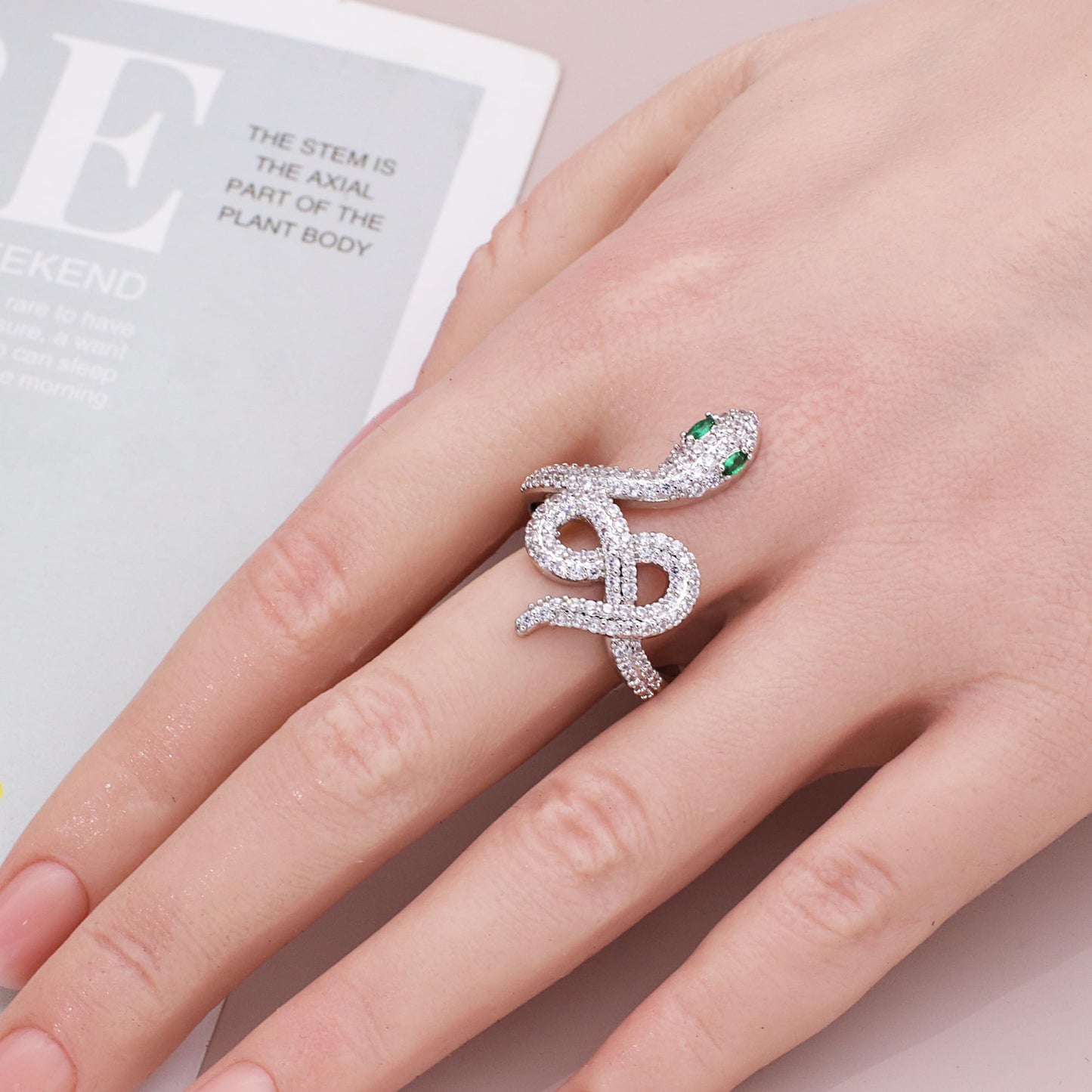 Warm Fortune Snake Promise Ring for Her - 18K Gold Plated Cubic Zirconia, Stackable Gift Valentine's Day, Fashion & Daily Elegant Wear,Size 7-9