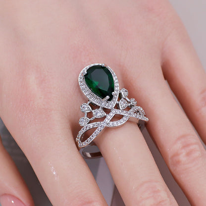 Warm Fortune Teardrop Emerald Engagement Ring for Women - 18K Gold Plated Cubic Zirconia, Wedding Proposal Gift, Romantic Promise, Size 9