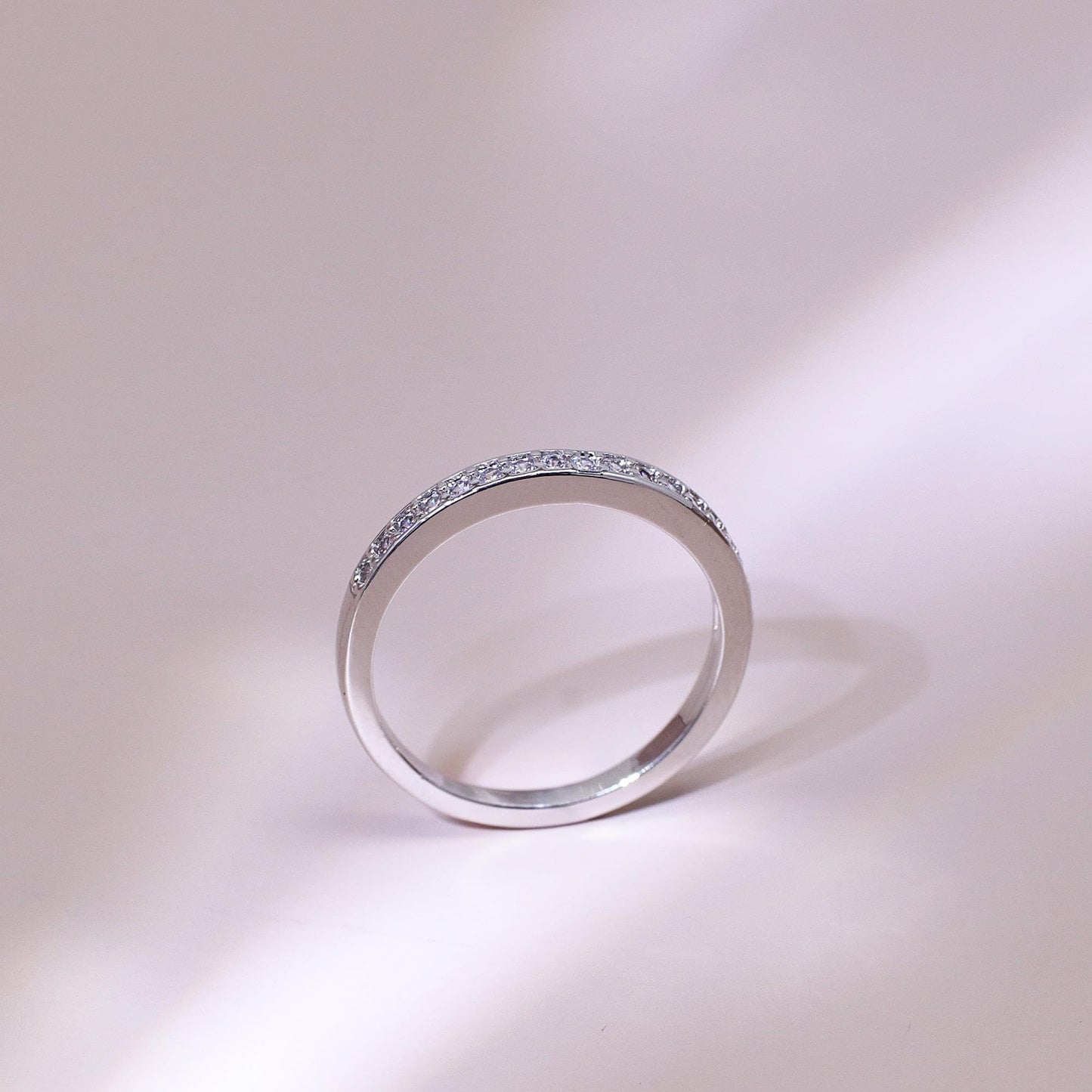 Warm Fortune Half Eternity Ring for Women - 18K Gold Plated Cubic Zirconia, Stackable Wedding Band, Promise & Anniversary Jewelry, Size 6-7.5