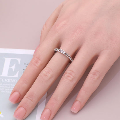 Warm Fortune Thin Cuban Link Rectangle Stone Band Ring - 18K Gold Plated Cubic Zirconia Stackable Gift for Women, Daily Fashion Wear & Casual Accessory, Trendy Street Wear,Adjustable