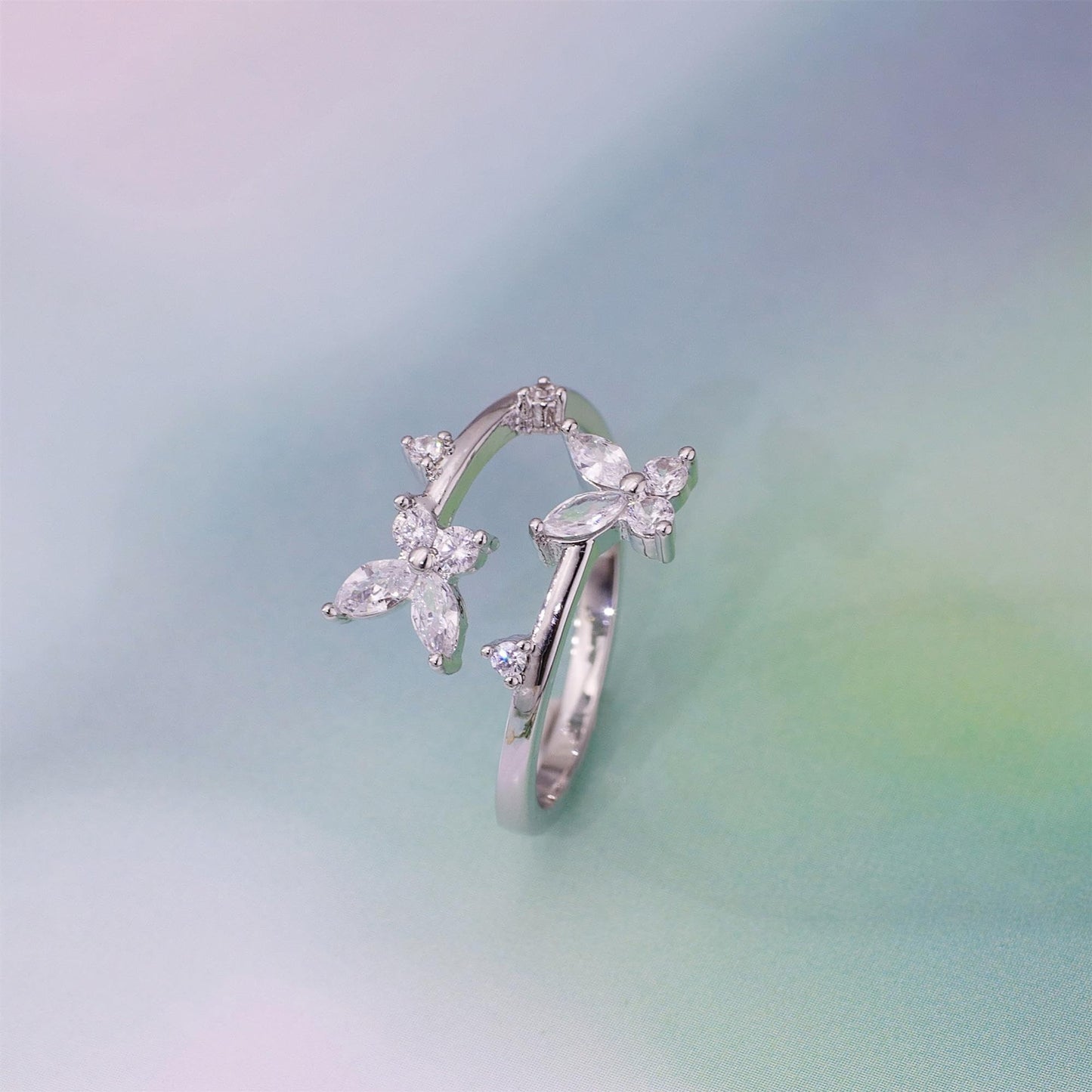 Warm Fortune Double-Layer Butterfly Promise Ring for Her - 18K Gold Plated Cubic Zirconia, Stackable Gift Valentine's Day, Fashion & Daily Elegant Wear,Adjustable