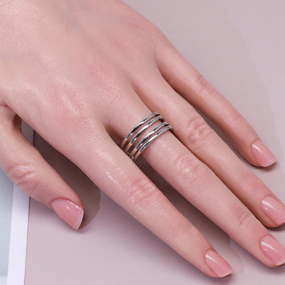 Warm Fortune Four-Layer Wrap Open Band Ring for Women - 18K Silver Plated Minimalist Stackable Ring, Daily Casual Jewelry Gift, Adjustable