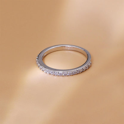 Warm Fortune Half Round Eternity Ring for Her - 18K Gold Plated Cubic Zirconia, Anniversary & Valentine's Day Gift, Timeless Promise & Wedding Jewelry, Size 5-8