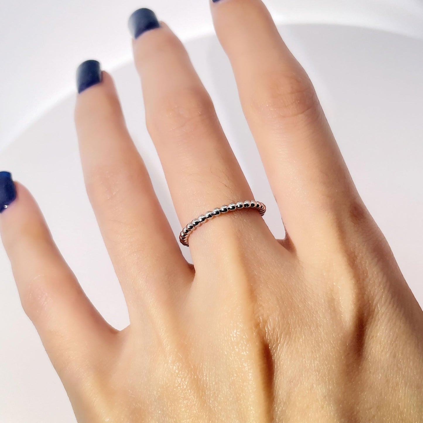 Warm Fortune Full Beaded Band Ring - 18K Gold Plated Stackable Gift for Women, Daily Fashion Wear & Casual Accessory, Trendy Street Wear, Adjustable