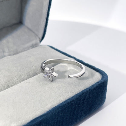 Warm Fortune Star-Shaped Promise Ring for Her - 18K Gold Plated Cubic Zirconia, Stackable Gift Valentine's Day, Fashion & Daily Elegant Wear, Adjustable