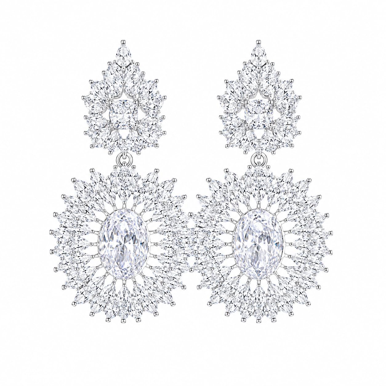 Warm Fortune 18K White Gold Plated CZ Floral Dangle Earrings