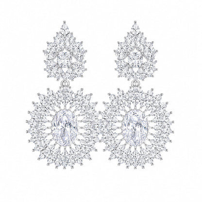 Warm Fortune 18K White Gold Plated CZ Floral Dangle Earrings