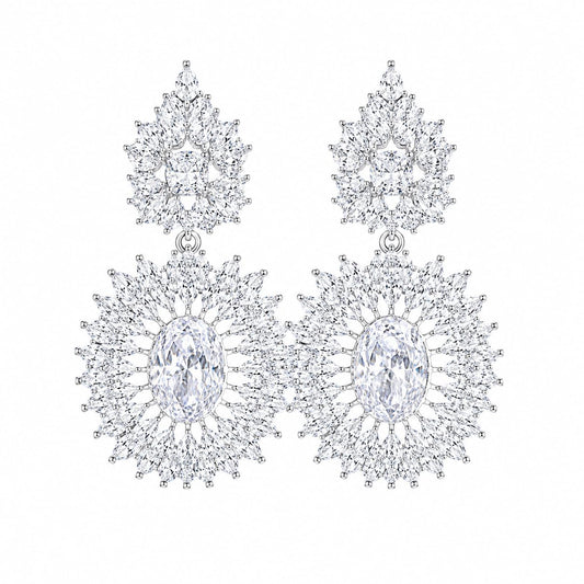 Warm Fortune 18K White Gold Plated CZ Floral Dangle Earrings