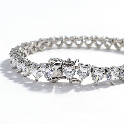 Warm Fortune Pear Stone Tennis Bracelet for Women, White Gold Plated, Clear CZ, 7 Inch, Graduated Pear Stone Design