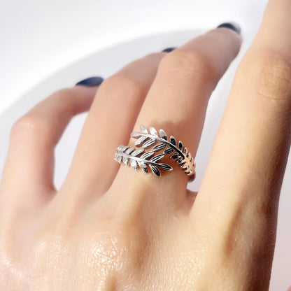 Warm Fortune Leaf Branch Statement Ring for Women, 18K Gold Plated Adjustable Open Band, Olive Leaf Nature-Inspired Fashion Jewelry