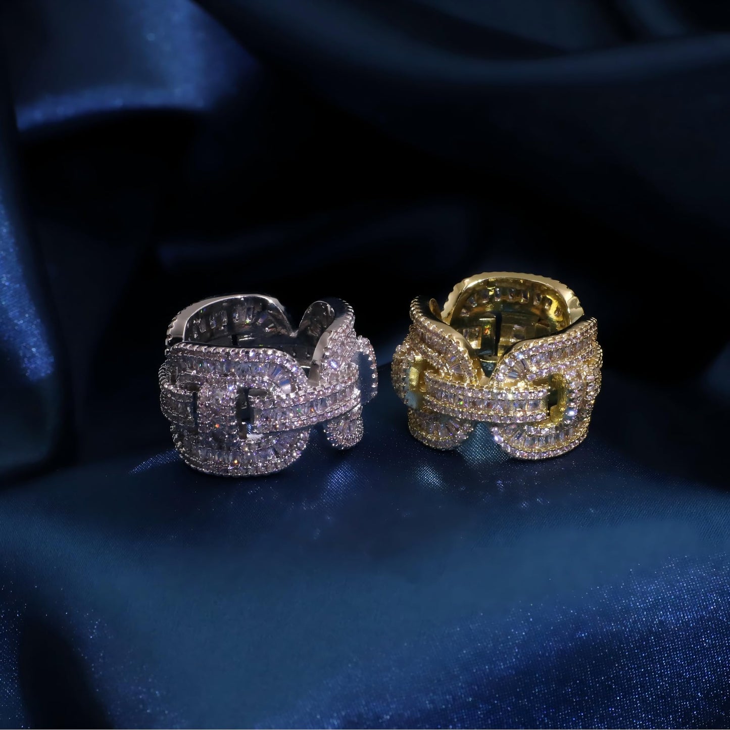 Warm Fortune Gold Plated Cubic Zirconia Band Ring, Hip Hop Street Style For Man or Women Fashion Jewelry