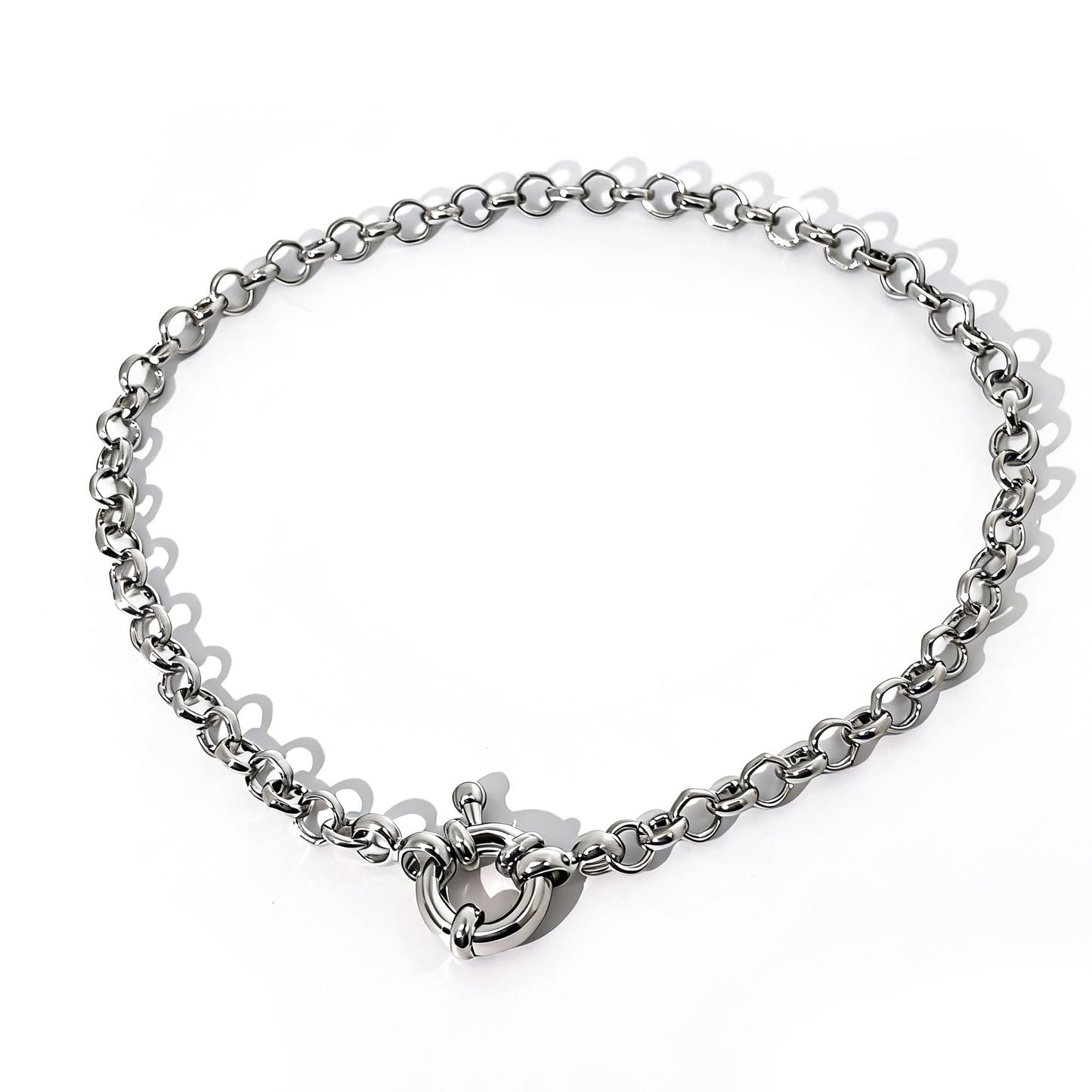 Warm Fortune Rolo Link Bracelet for Women, Silver-Tone 8 Inch Chain with Statement Spring-Ring Clasp, Minimalist Jewelry