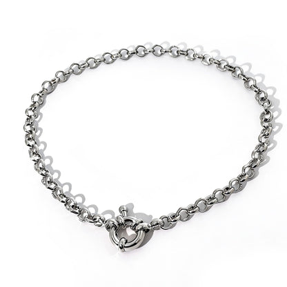 Warm Fortune Rolo Link Bracelet for Women, Silver-Tone 8 Inch Chain with Statement Spring-Ring Clasp, Minimalist Jewelry