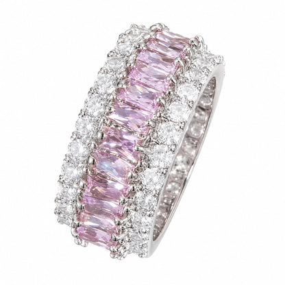Warm Fortune Baguette Eternity Ring for Her - 18K Gold Plated Cubic Zirconia, Anniversary & Valentine's Day Gift, Timeless Promise & Wedding Jewelry, Size 5-9