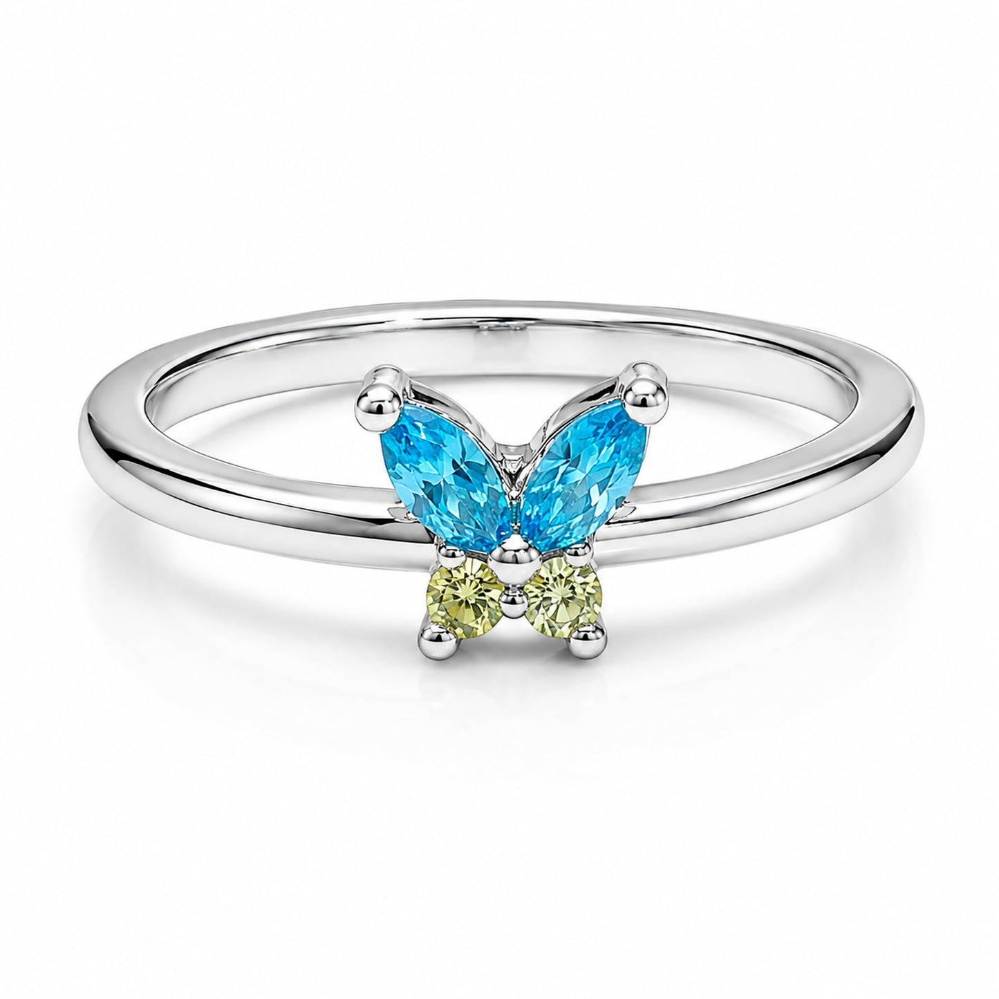 Warm Fortune 18K Gold Plated Pear Cut Cubic Zirconia Butterfly Statement Ring, Double Split Band Minimalist Stackable Finger Jewelry for Women