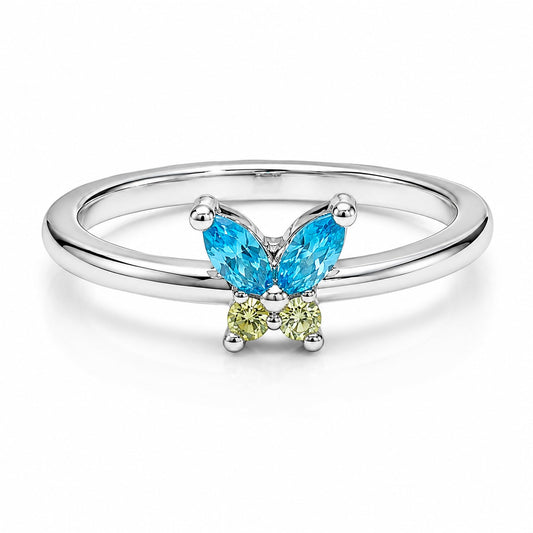 Warm Fortune 18K Gold Plated Pear Cut Cubic Zirconia Butterfly Statement Ring, Double Split Band Minimalist Stackable Finger Jewelry for Women