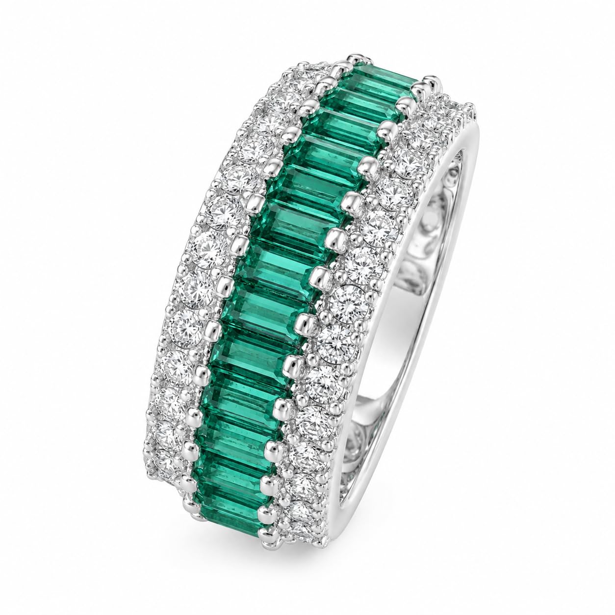 Warm Fortune Baguette Eternity Ring for Her - 18K Gold Plated Cubic Zirconia, Anniversary & Valentine's Day Gift, Timeless Promise & Wedding Jewelry, Size 5-9
