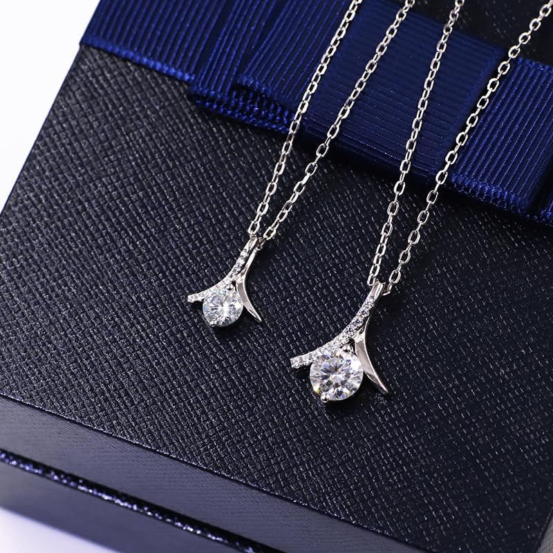 Warm Fortune Moissanite Pendant Necklace for Women, 0.5/1.0 ct DE VVS, 18K White Gold Plated Sterling Silver, 16 inch + 2inch Chain