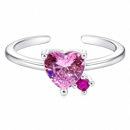 Warm Fortune Dual‑Heart CZ Open Ring for Women, 18K White Gold Plated Heart‑Shaped Cubic Zirconia Statement Band, Dainty Elegant Jewelry