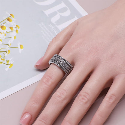 Warm Fortune Multi-Row Black & White Eternity Ring for Her - 18K Gold Plated Cubic Zirconia, Anniversary & Valentine's Day Gift, Timeless Promise & Wedding Jewelry, Size 7-9