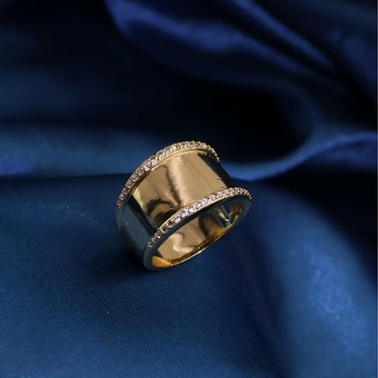 Warm Fortune Gold Plated Cubic Zirconia Band Ring, Hip Hop Street Style For Man or Women Fashion Jewelry