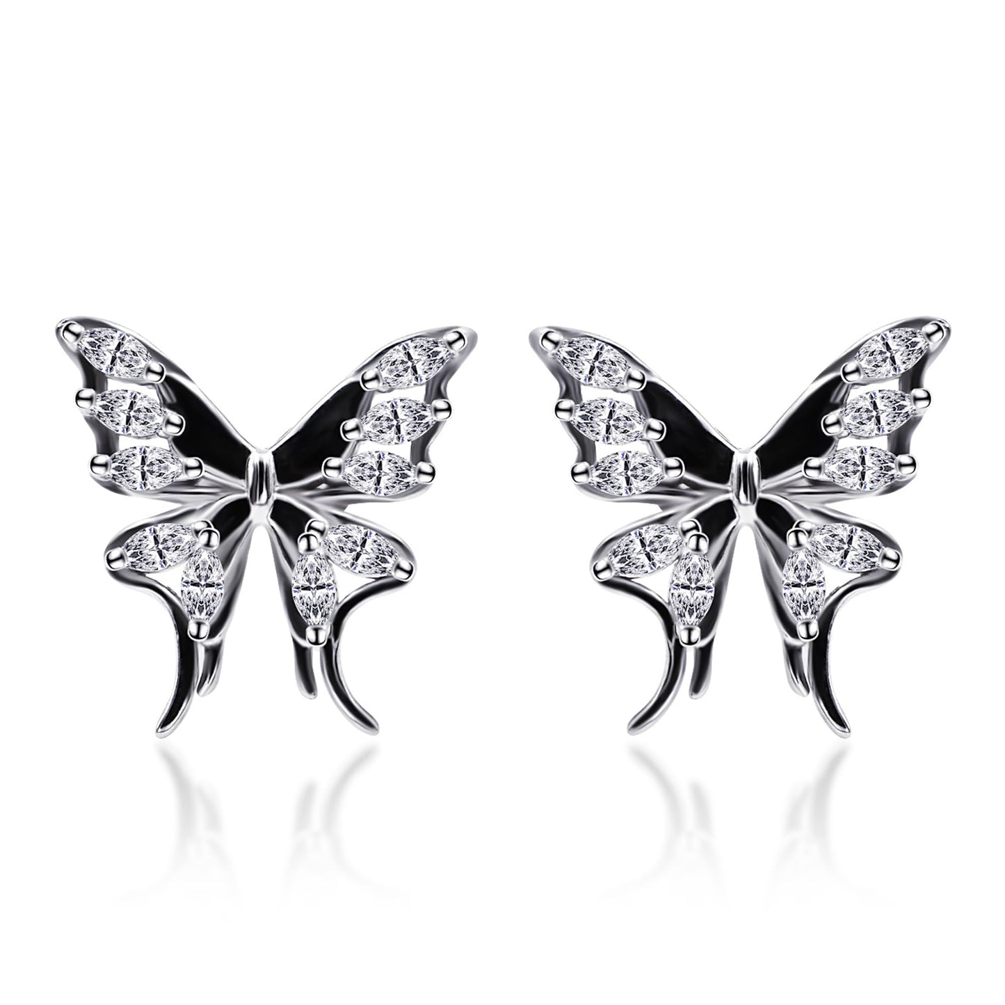 Warm Fortune Butterfly Moissanite Stud Earrings for Women, Fashion Lab Created DE VVS, 925 Sterling Silver 18K White Gold Plated Hypoallergenic
