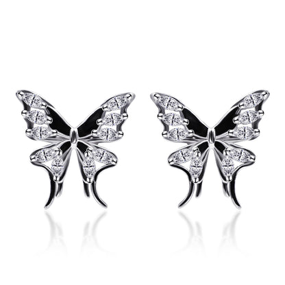 Warm Fortune Butterfly Moissanite Stud Earrings for Women, Fashion Lab Created DE VVS, 925 Sterling Silver 18K White Gold Plated Hypoallergenic