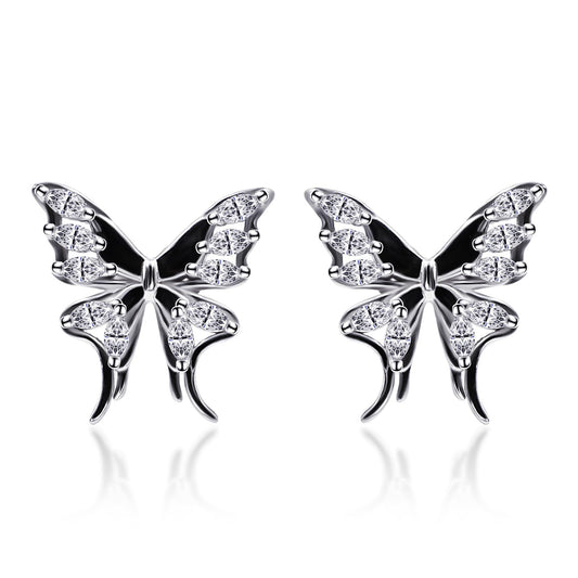 Warm Fortune Butterfly Moissanite Stud Earrings for Women, Fashion Lab Created DE VVS, 925 Sterling Silver 18K White Gold Plated Hypoallergenic