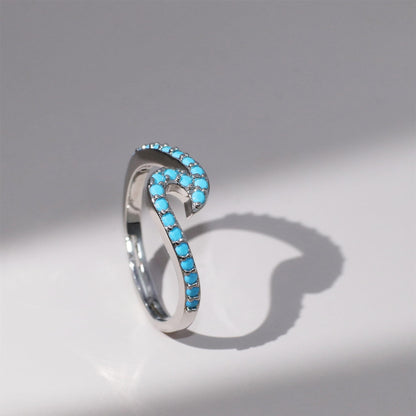 Warm Fortune Turquoise Wave Shaped Promise Ring for Her - 18K Gold Plated Cubic Zirconia, Stackable Gift Valentine's Day, Fashion & Daily Elegant Wear,Adjustable