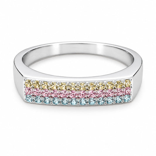 Warm Fortune Stripe Pave Band Ring - 18K Gold Plated Cubic Zirconia Stackable Gift for Women, Daily Fashion Wear & Casual Accessory, Trendy Street Wear, Size 6-9