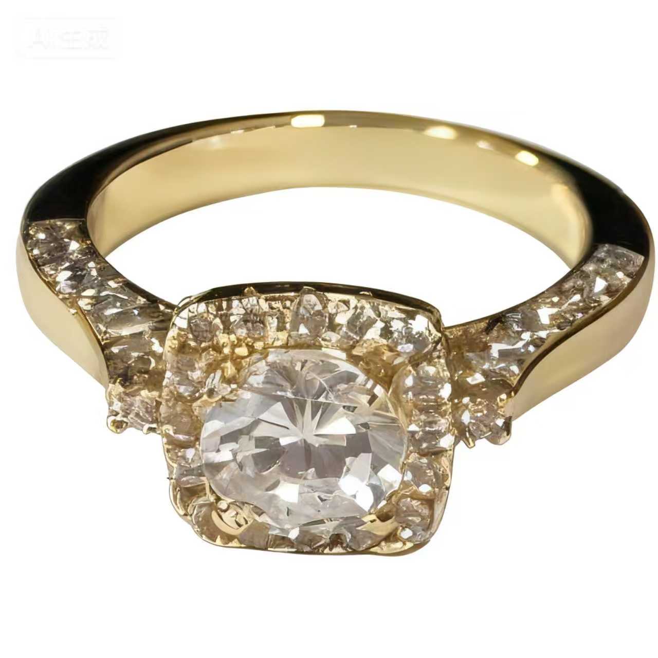 Warm Fortune Gold Plated Cubic Zirconia Promise Halo Engagement Eternity Ring for Women