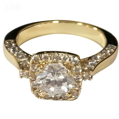 Warm Fortune Gold Plated Cubic Zirconia Promise Halo Engagement Eternity Ring for Women