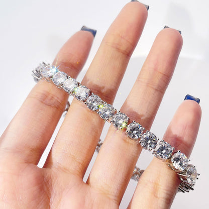 Warm Fortune Classic Round Stone Tennis Bracelet for Women, White Gold Plated, Clear CZ, 7 Inch, Single Row Stone Design