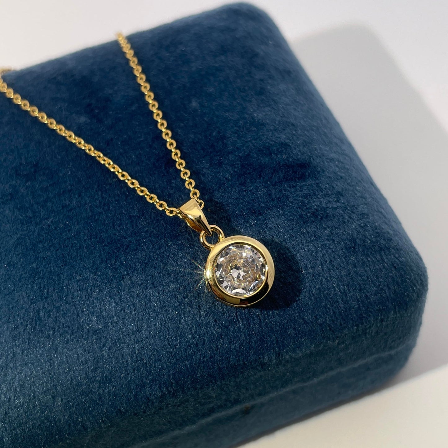 Warm Fortune Cubic Zirconia Pendant Necklace for Women,18K Gold Plated Sterling Silver, 16 inch + 2inch Chain