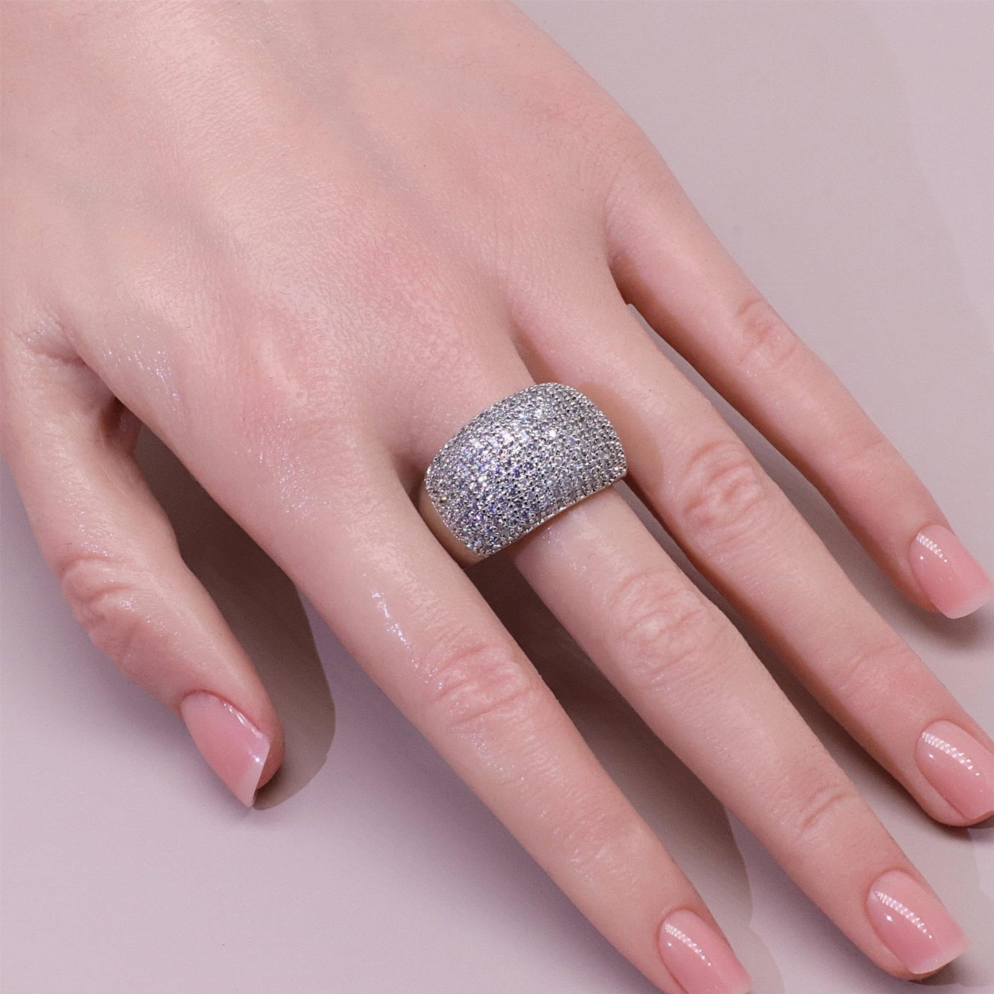 Warm Fortune Pavé Dome Band Ring - 18K Gold Plated Cubic Zirconia Stackable Gift for Women, Daily Fashion Wear & Casual Accessory, Size 8