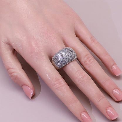 Warm Fortune Pavé Dome Band Ring - 18K Gold Plated Cubic Zirconia Stackable Gift for Women, Daily Fashion Wear & Casual Accessory, Size 8