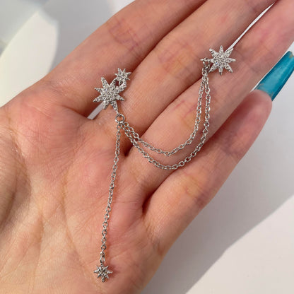 Warm Fortune 18K Gold Plated Star Cubic Zirconia Ear Cuff Chain Earrings for Women Hypoallergenic - Valentine's Day, Mother's Day, Birthday Gift for Her