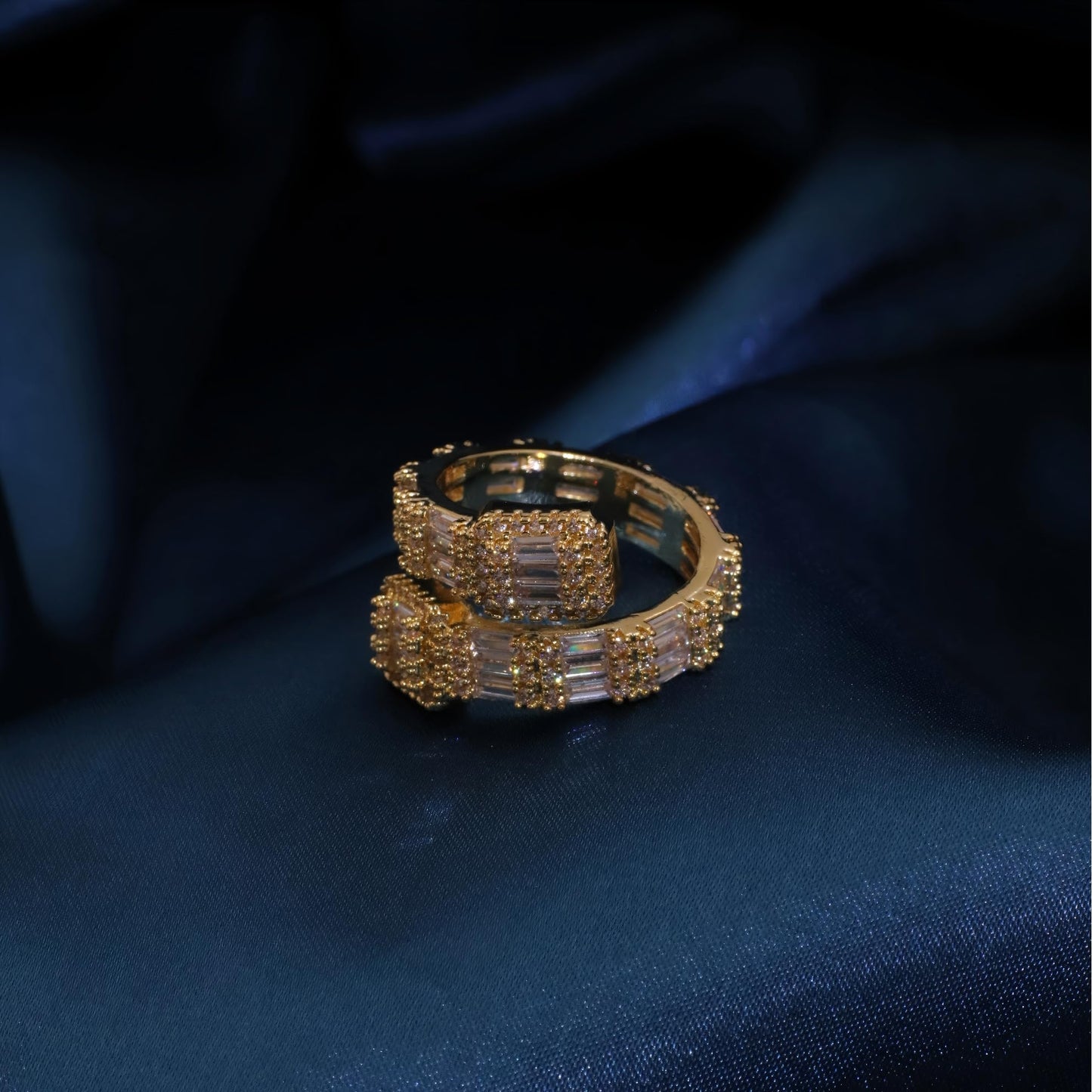 Warm Fortune Gold Plated Cubic Zirconia Band Ring, Hip Hop Street Style For Man or Women Fashion Jewelry