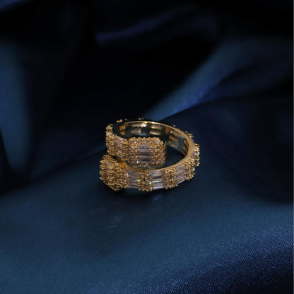 Warm Fortune Gold Plated Cubic Zirconia Band Ring, Hip Hop Street Style For Man or Women Fashion Jewelry