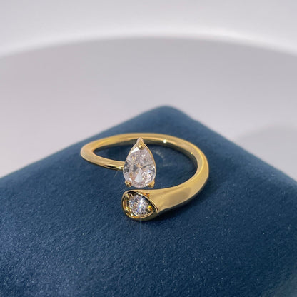 Warm Fortune Marquise & Round Promise Ring for Her - 18K Gold Plated Cubic Zirconia,Stackable Gift Valentine's Day, Fashion & Daily Elegant Wear,Adjustable