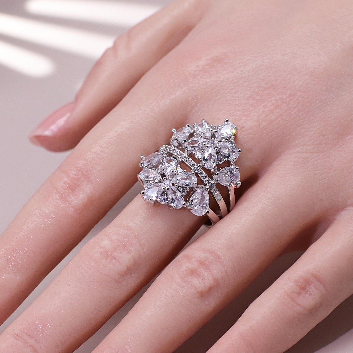 Warm Fortune Marquise Cut Cluster Promise Ring for Her - 18K Gold Plated Cubic Zirconia, Stackable Gift Valentine's Day, Fashion & Daily Elegant Wear, Size 7-8