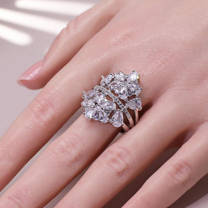 Warm Fortune Marquise Cut Cluster Promise Ring for Her - 18K Gold Plated Cubic Zirconia, Stackable Gift Valentine's Day, Fashion & Daily Elegant Wear, Size 7-8