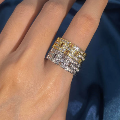 Warm Fortune Gold Plated Cubic Zirconia Band Ring, Hip Hop Street Style For Man or Women Fashion Jewelry