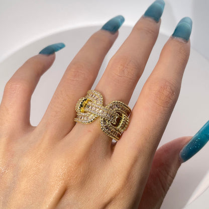 Warm Fortune Gold Plated Cubic Zirconia Band Ring, Hip Hop Street Style For Man or Women Fashion Jewelry